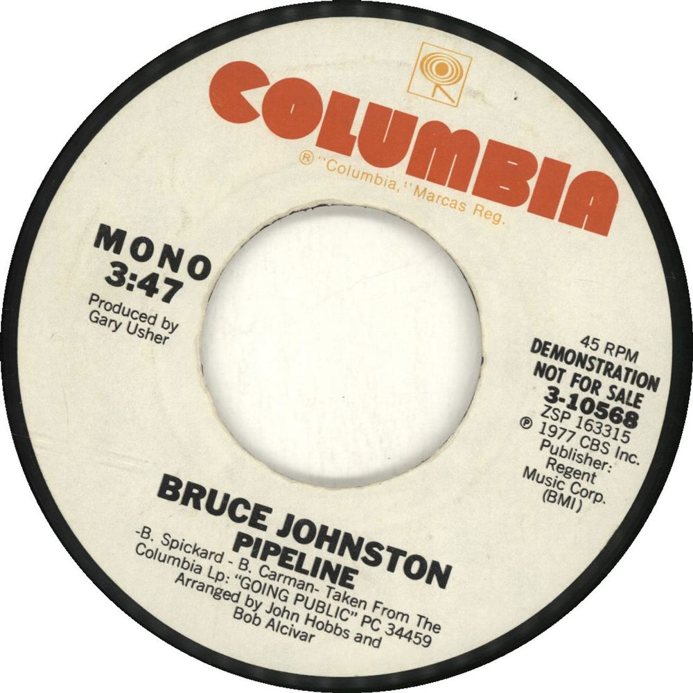 Bruce Johnston Pipeline US 7" vinyl single (7 inch record / 45) 3-10568