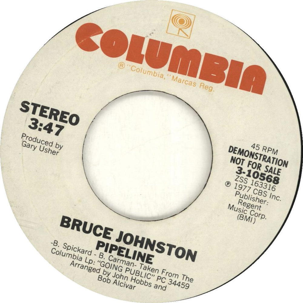 Bruce Johnston Pipeline US 7" vinyl single (7 inch record / 45) BRJ07PI691268