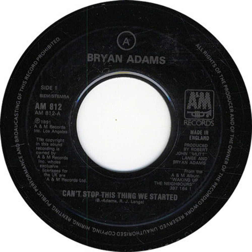 Bryan Adams Can't Stop This Thing We Started - Jukebox UK Promo 7" vinyl single (7 inch record / 45) AM812