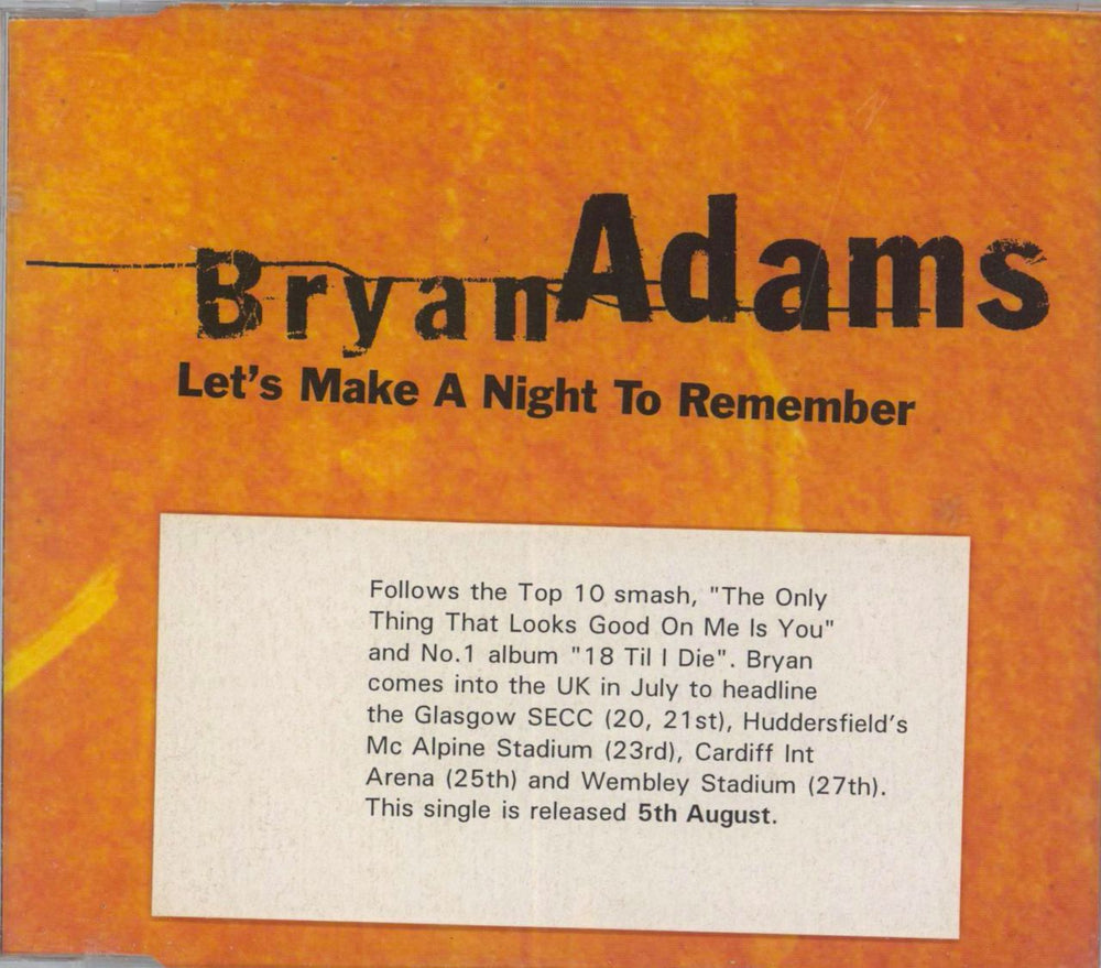 Bryan Adams Let's Make A Night To Remember UK Promo CD single (CD5 / 5") BACD2