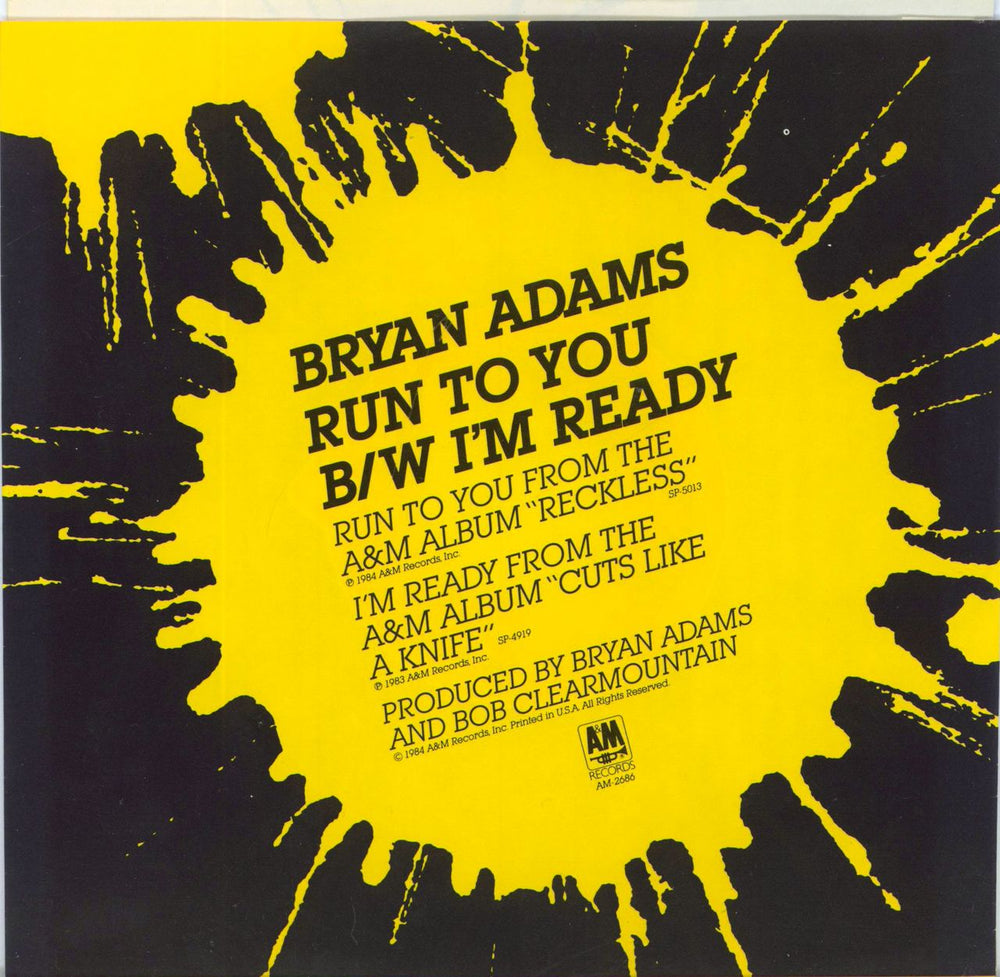 Bryan Adams Run To You US 7" vinyl single (7 inch record / 45)