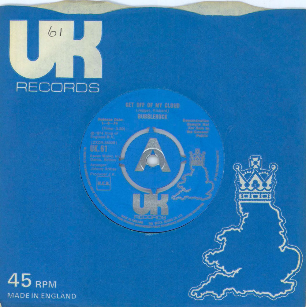 Bubblerock Get Off Of My Cloud UK Promo 7" vinyl single (7 inch record / 45) UK.61