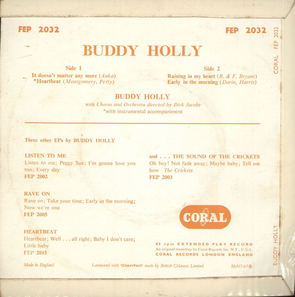 Buddy Holly Buddy Holly EP - Round Centre UK 7" vinyl single (7 inch record / 45)