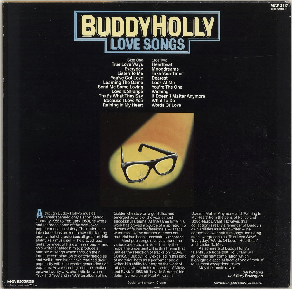 Buddy Holly Love Songs UK vinyl LP album (LP record)