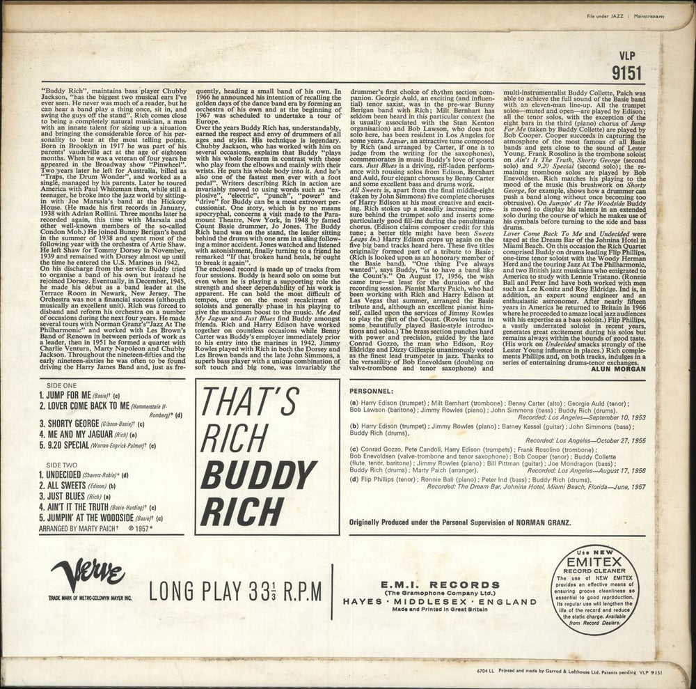 Buddy Rich That's Rich UK vinyl LP album (LP record)