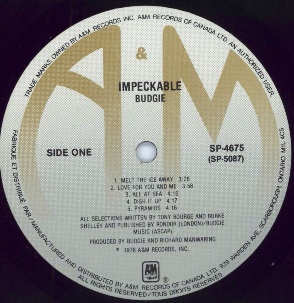 Budgie Impeckable Canadian vinyl LP album (LP record) BUDLPIM718567