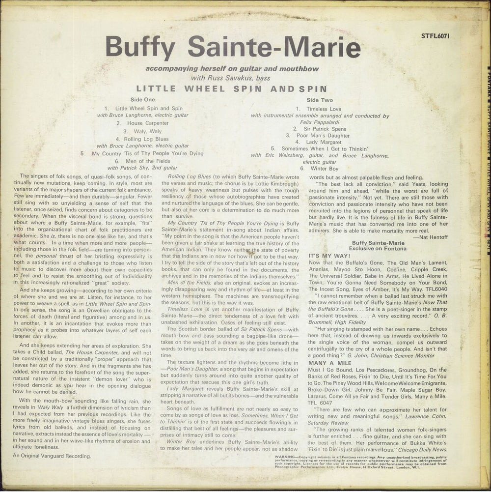 Buffy Sainte-Marie Little Wheel Spin And Spin UK vinyl LP album (LP record)