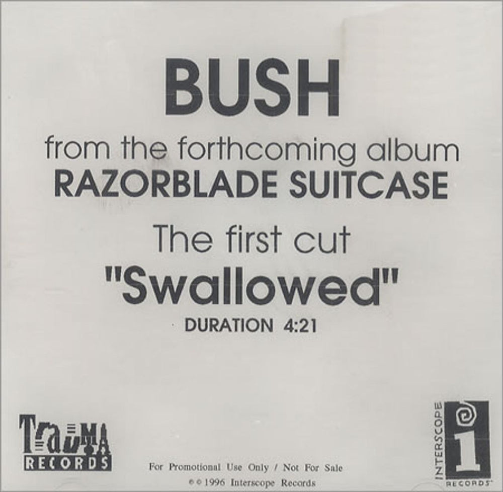 Bush Swallowed US Promo CD-R acetate CD ACETATE