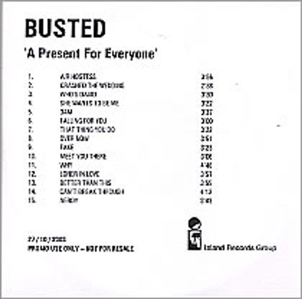 Busted A Present For Everyone UK Promo CD-R acetate CD-R ACETATE