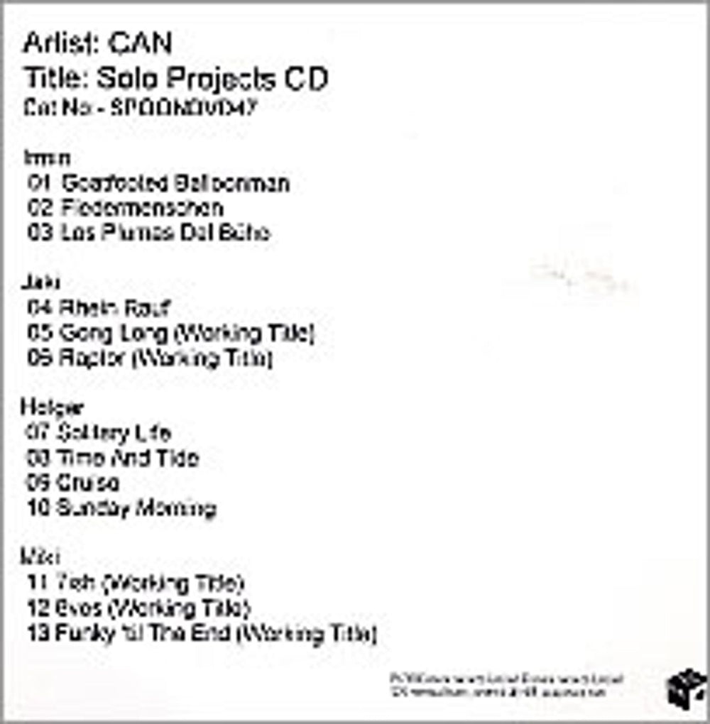 Can Solo Projects CD UK Promo CD-R acetate CD-R ACETATE