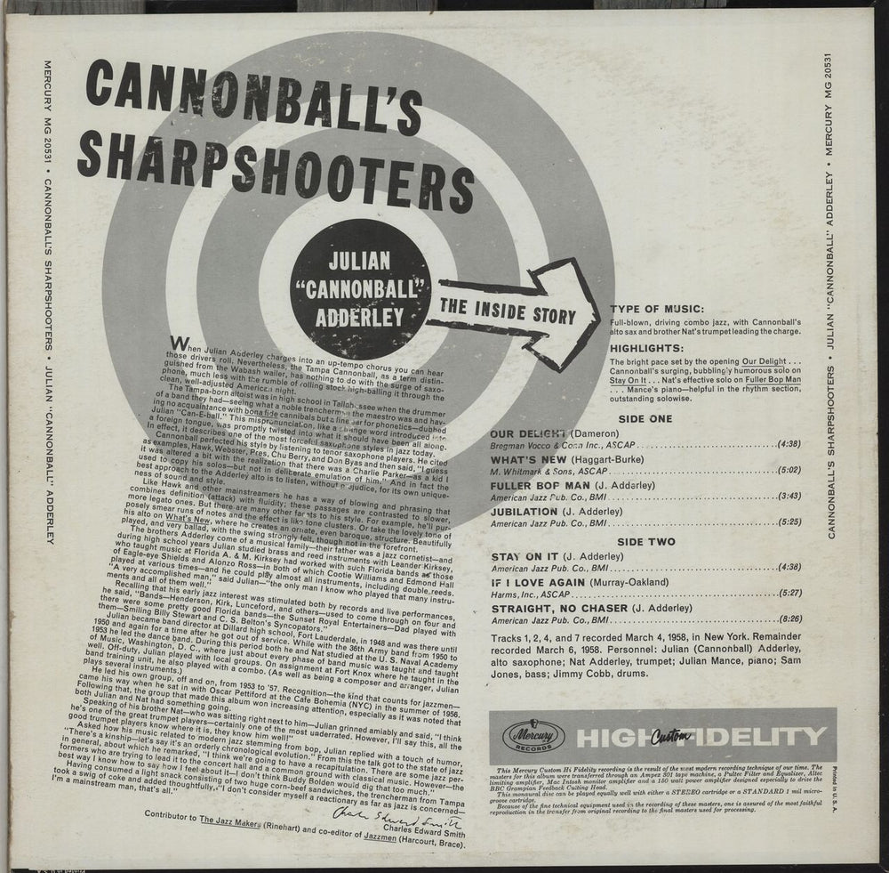 Cannonball Adderley Cannonball's Sharpshooters US vinyl LP album (LP record)