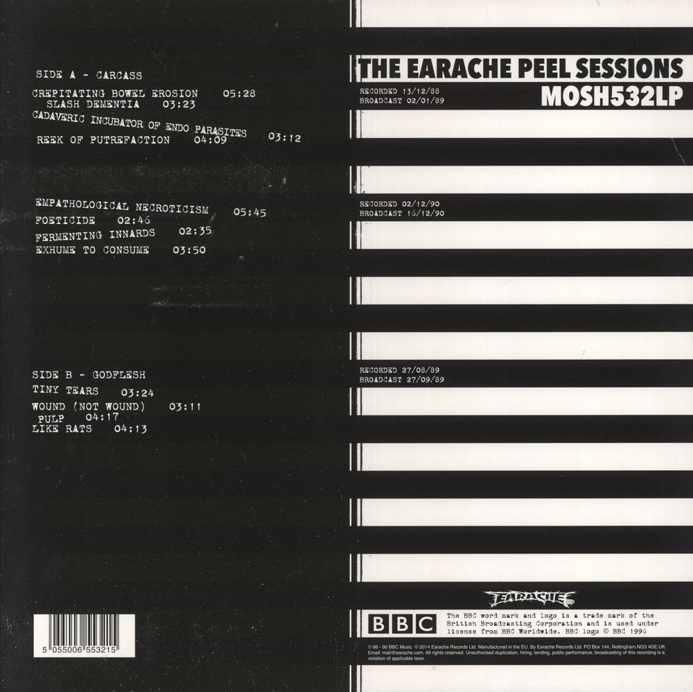 Carcass Grind Madness At The BBC - The Earache Peel Sessions - Red / White Splatter German vinyl LP album (LP record) 5055006553215