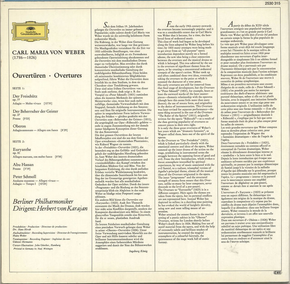 Carl Maria Von Weber Carl Maria Von Weber: Ouvertüren - Overtures German vinyl LP album (LP record)