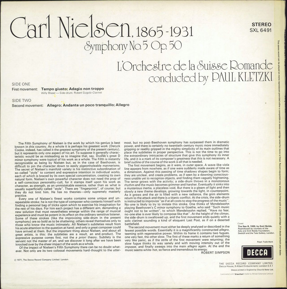 Carl Nielsen Symphony No. 5 UK vinyl LP album (LP record)