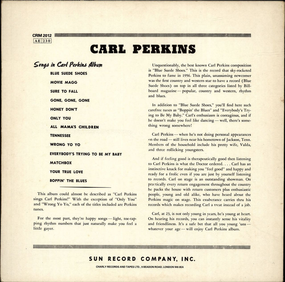 Carl Perkins (R&R) Dance Album Of Carl Perkins UK vinyl LP album (LP record)