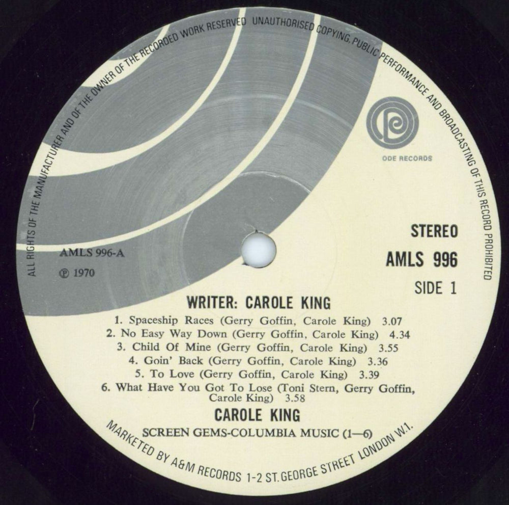 Carole King Writer - Ode Label - Ex UK vinyl LP album (LP record) CRLLPWR801178