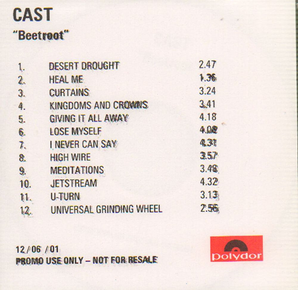 Cast Beetroot UK Promo CD-R acetate CD-R