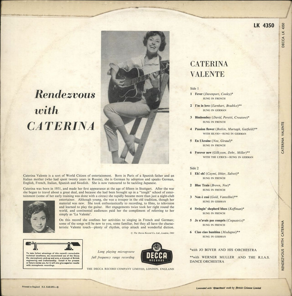 Caterina Valente Rendezvous With Caterina UK vinyl LP album (LP record)