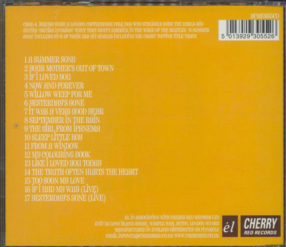 Chad & Jeremy A Summer Song UK CD album (CDLP)