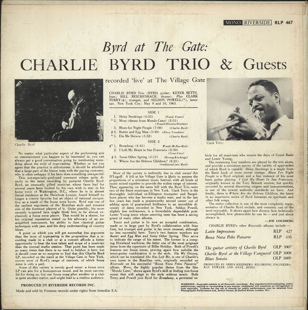 Charlie Byrd Byrd At The Gate UK vinyl LP album (LP record)