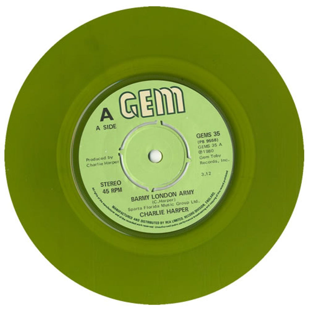 Charlie Harper Barmy London Army - Green UK 7" vinyl single (7 inch record / 45) C6B07BA549837