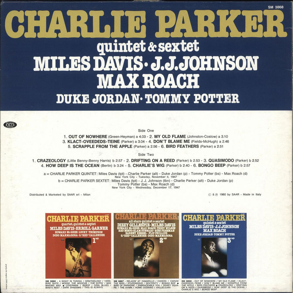 Charlie Parker Charlie Parker Quintet & Sextet, Volume 3 Italian vinyl LP album (LP record)