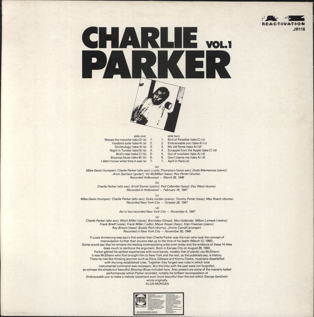 Charlie Parker Charlie Parker Vol.1 UK vinyl LP album (LP record)