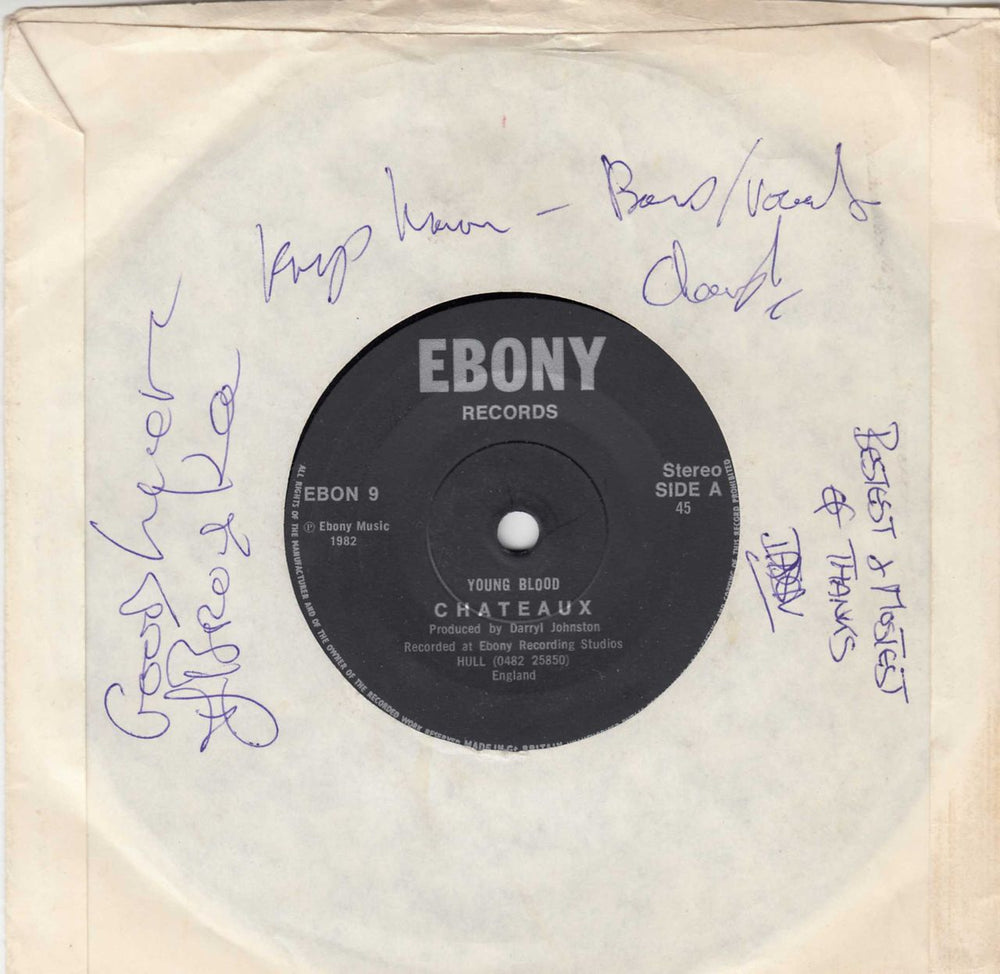 Chateaux Young Blood - Autographed UK 7" vinyl single (7 inch record / 45) EBON9