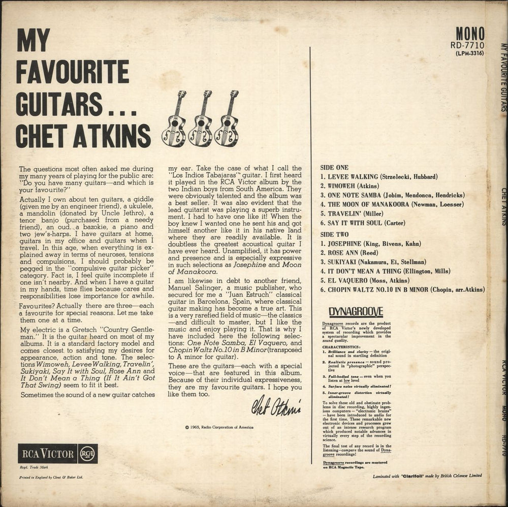 Chet Atkins My Favourite Guitars UK vinyl LP album (LP record)