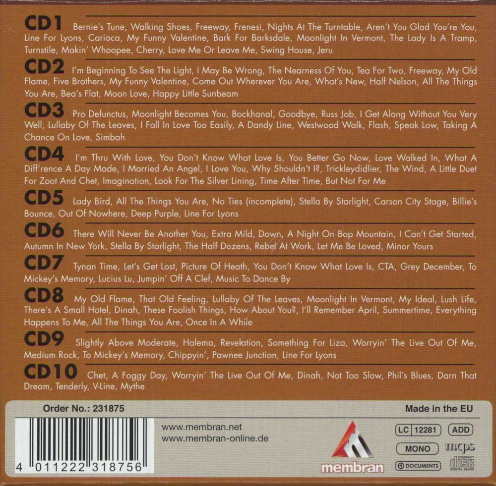 Chet Baker My Funny Valentine 10 CD-Set German CD Album Box Set 4011222318756