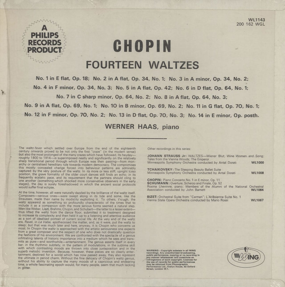 Chopin Fourteen Waltzes UK vinyl LP album (LP record)