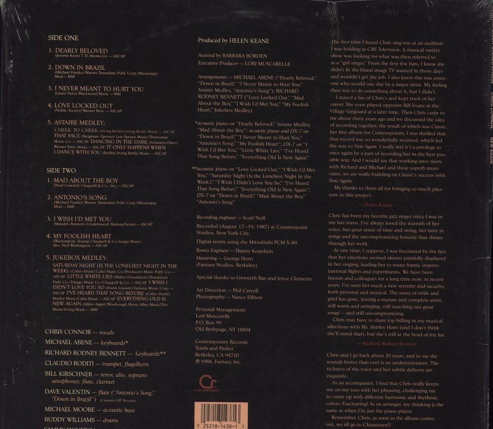 Chris Connor New Again - Opened shrink US vinyl LP album (LP record) 025218143813