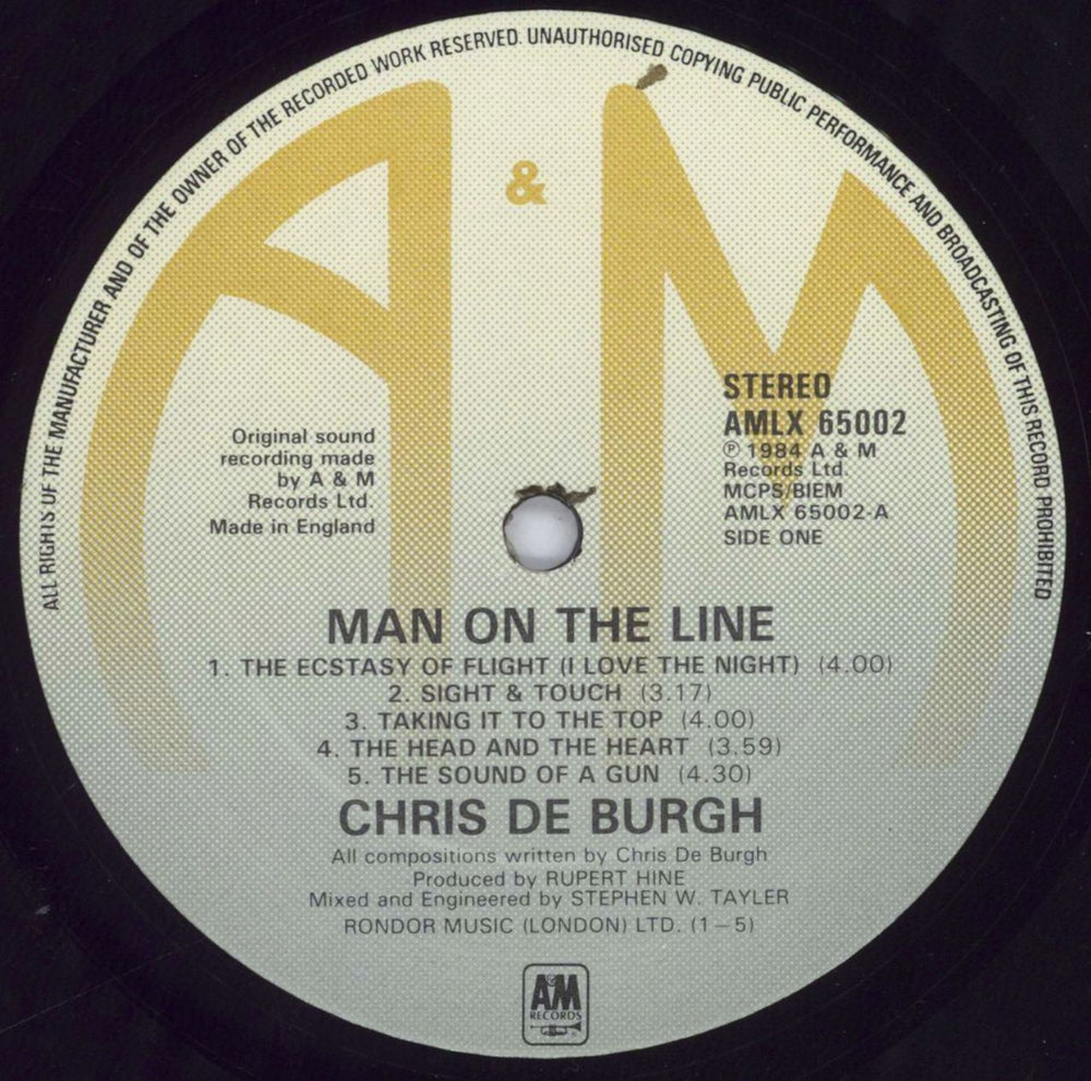 Chris De Burgh Man On The Line UK vinyl LP album (LP record) BURLPMA831904