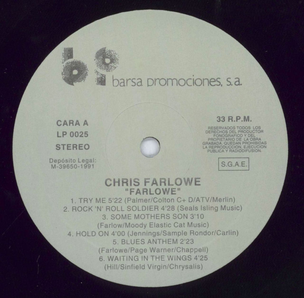 Chris Farlowe Farlowe Spanish vinyl LP album (LP record) CFALPFA817653