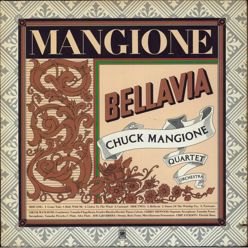 Chuck Mangione Bellavia US vinyl LP album (LP record) SP-3172