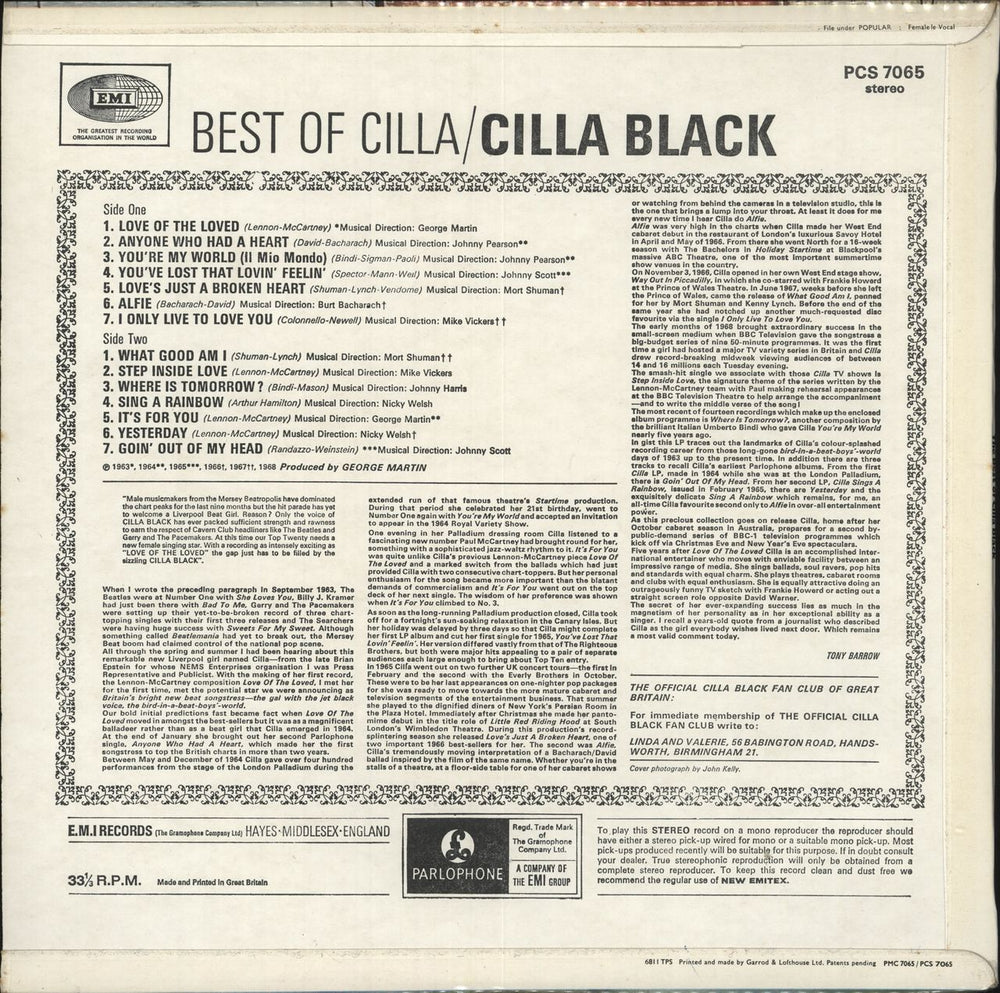 Cilla Black The Best Of Cilla Black - One Box UK vinyl LP album (LP record)