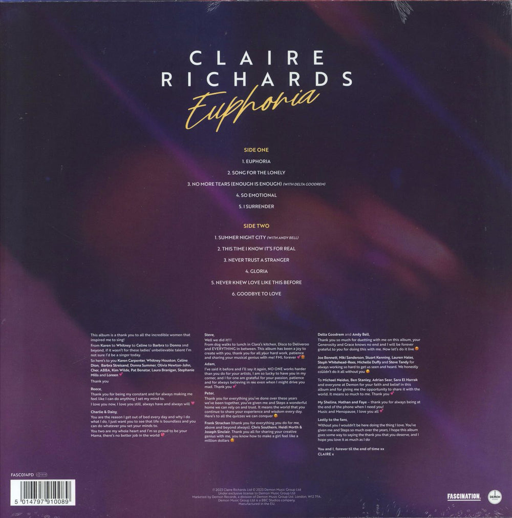 Claire Richards Euphoria: Webstore Edition - Picture Disc + Autographed Print - Sealed UK picture disc LP (vinyl picture disc album) 5014797910089