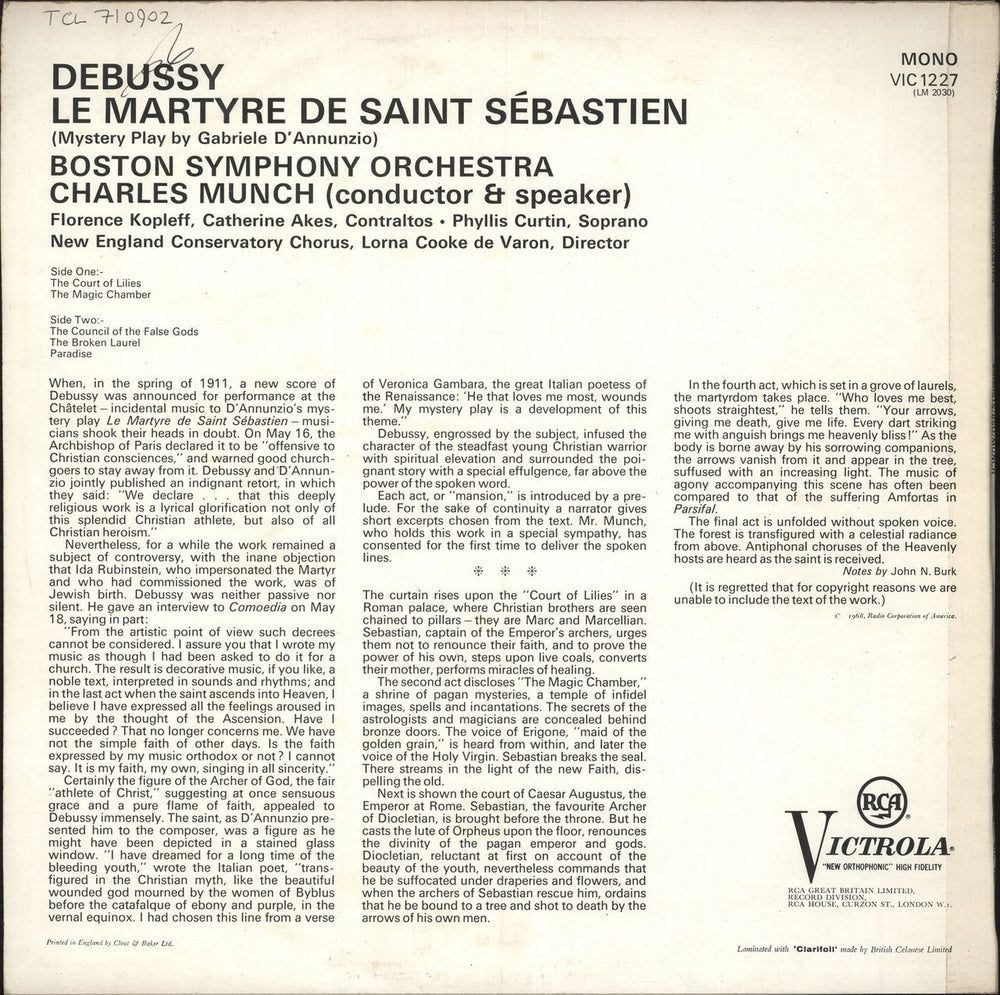 Claude Debussy Debussy: Le Martyre de Saint Sébastien UK vinyl LP album (LP record)