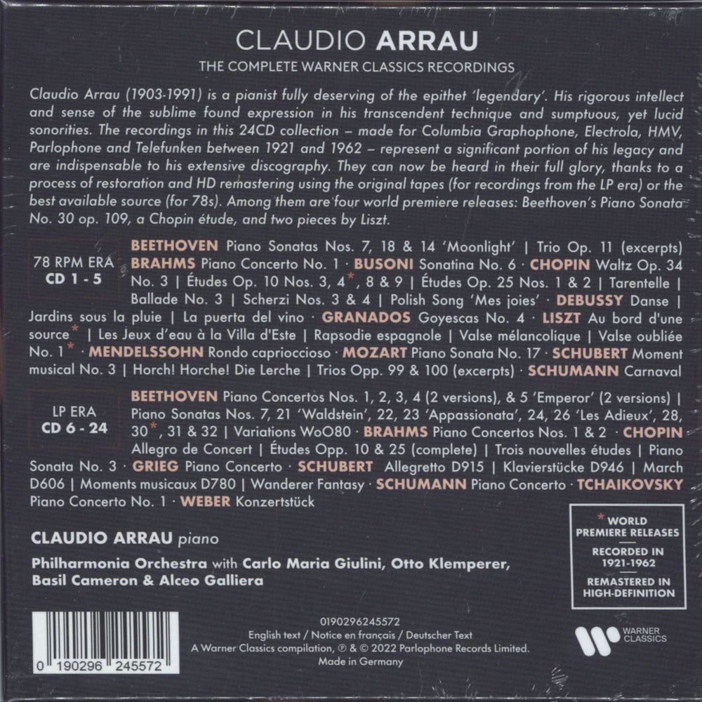 Claudio Arrau Complete Warner Classics Recordings - Sealed German CD Single Box Set 190296245572