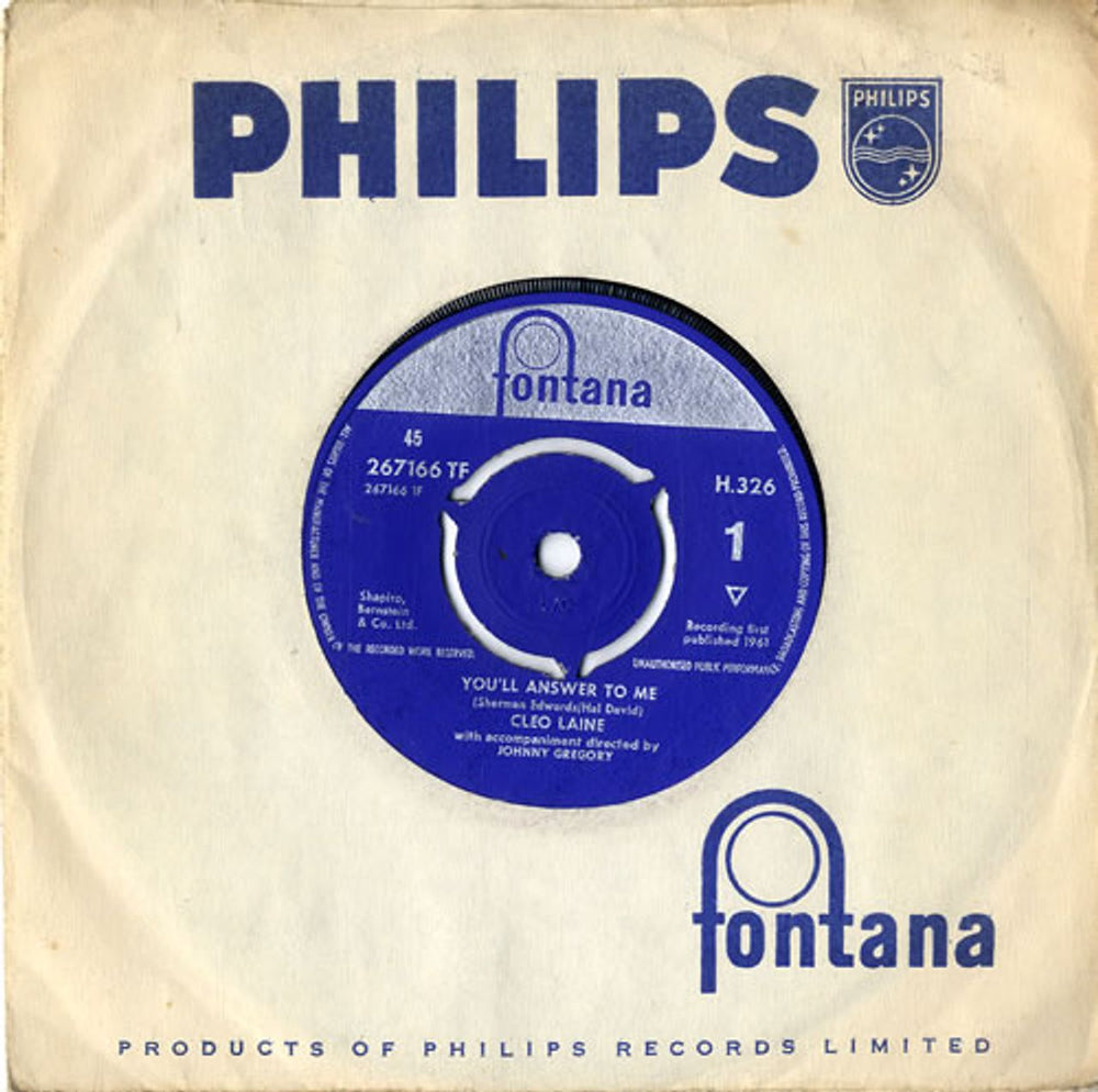 Cleo Laine & John Dankworth You'll Answer To Me UK 7" vinyl single (7 inch record / 45) H.326