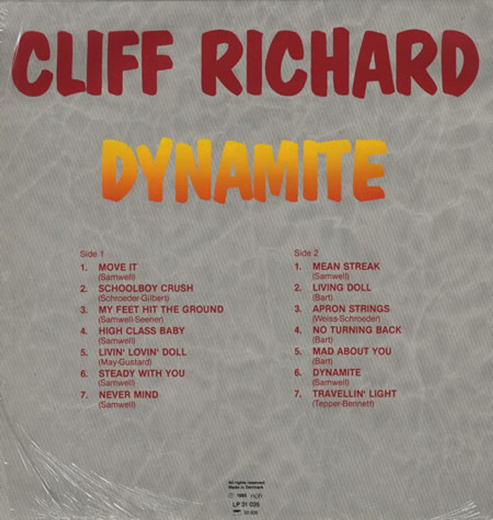 Cliff Richard Dynamite Danish vinyl LP album (LP record) RICLPDY235899