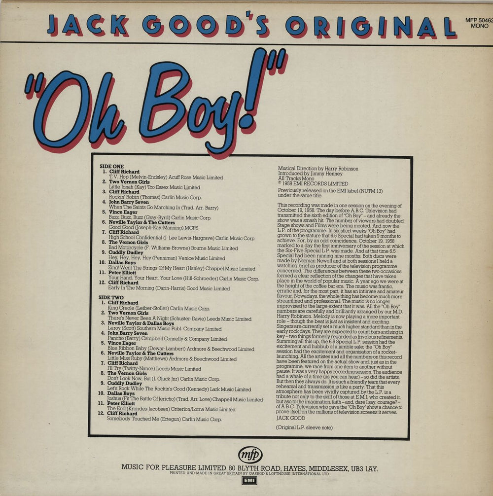 Cliff Richard Jack Good's Oh Boy UK vinyl LP album (LP record) RICLPJA294656