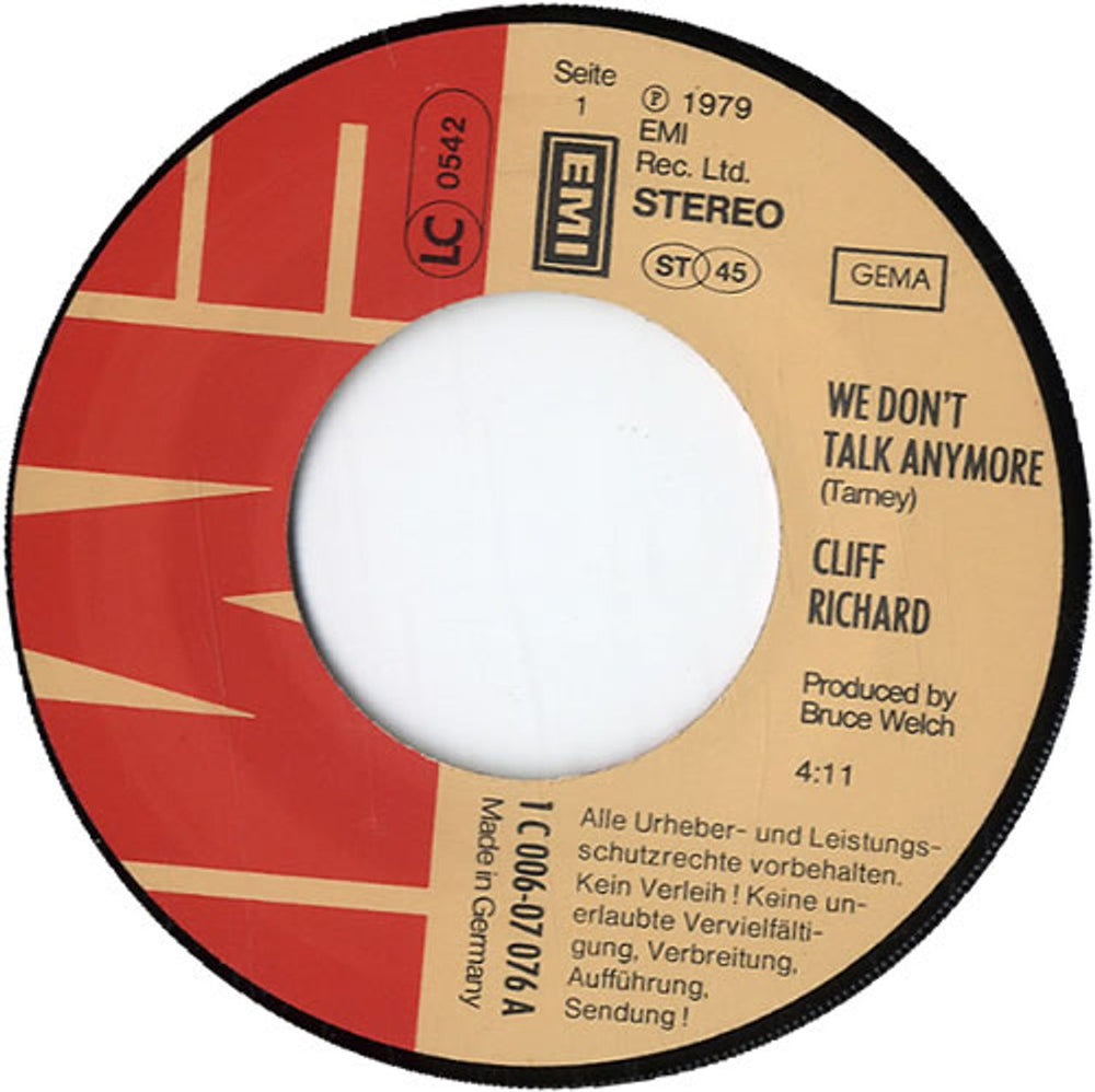 Cliff Richard We Don't Talk Anymore German 7" vinyl single (7 inch record / 45) RIC07WE601458