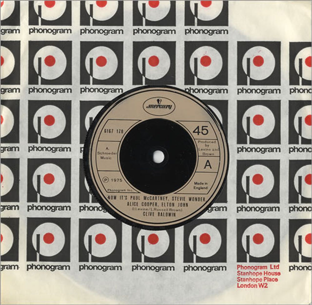 Clive Baldwin Now It's Paul McCartney, Stevie Wonder, Alice Cooper, Elton UK 7" vinyl single (7 inch record / 45) 6167170