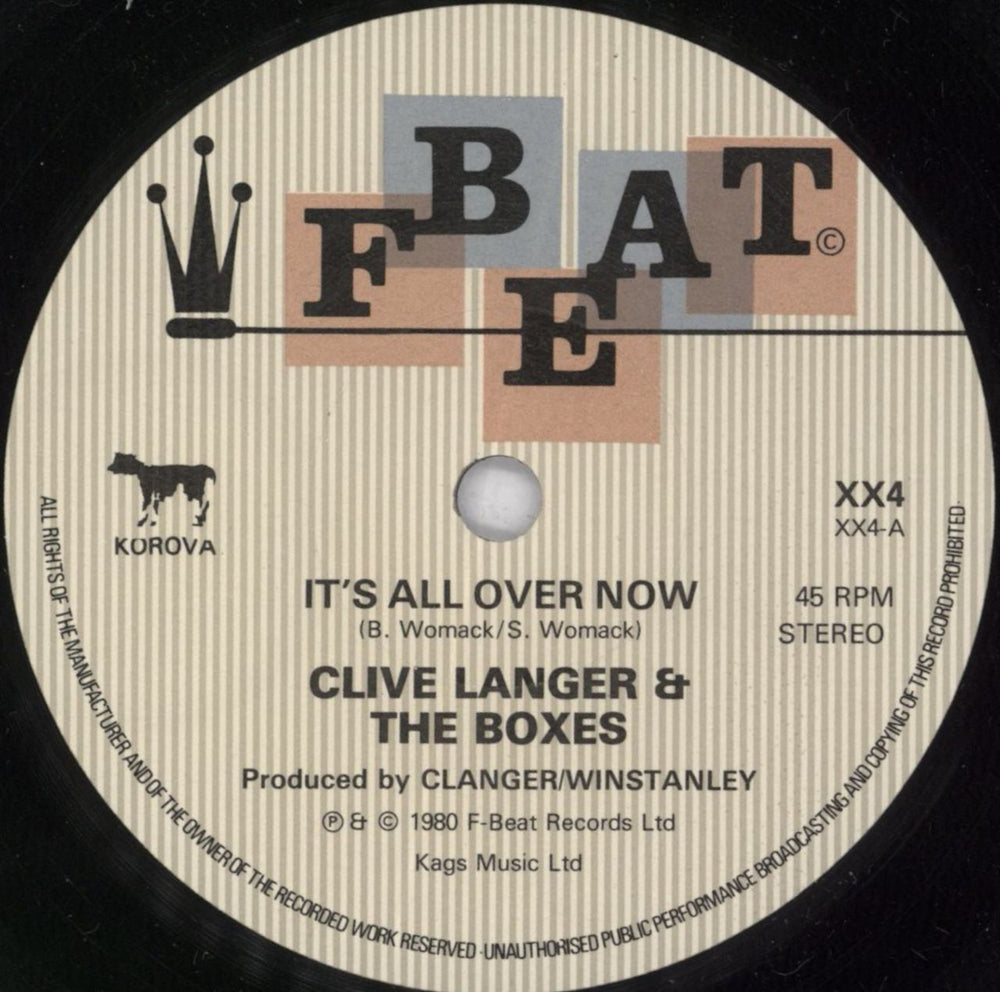 Clive Langer And The Boxes It's All Over Now - Picture Sleeve UK 7" vinyl single (7 inch record / 45) C9I07IT820415