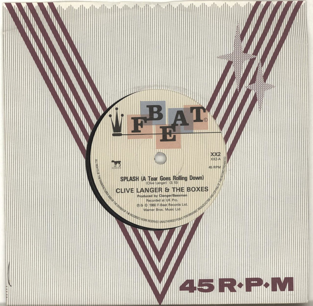 Clive Langer And The Boxes Splash (A Tear Goes Rolling Down) UK Promo 7" vinyl single (7 inch record / 45) XX2