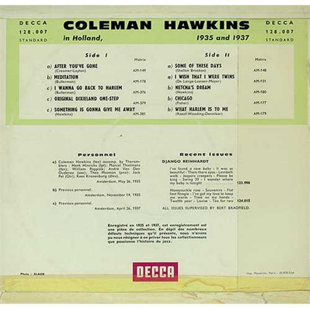 Coleman Hawkins Coleman Hawkins French 10" vinyl single (10 inch record) CH310CO408898