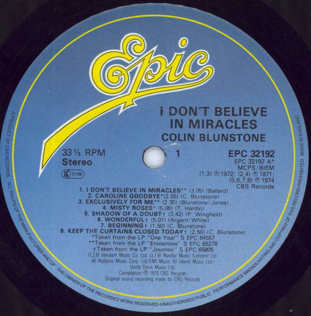 Colin Blunstone I Don't Believe In Miracles UK vinyl LP album (LP record) BLNLPID498690