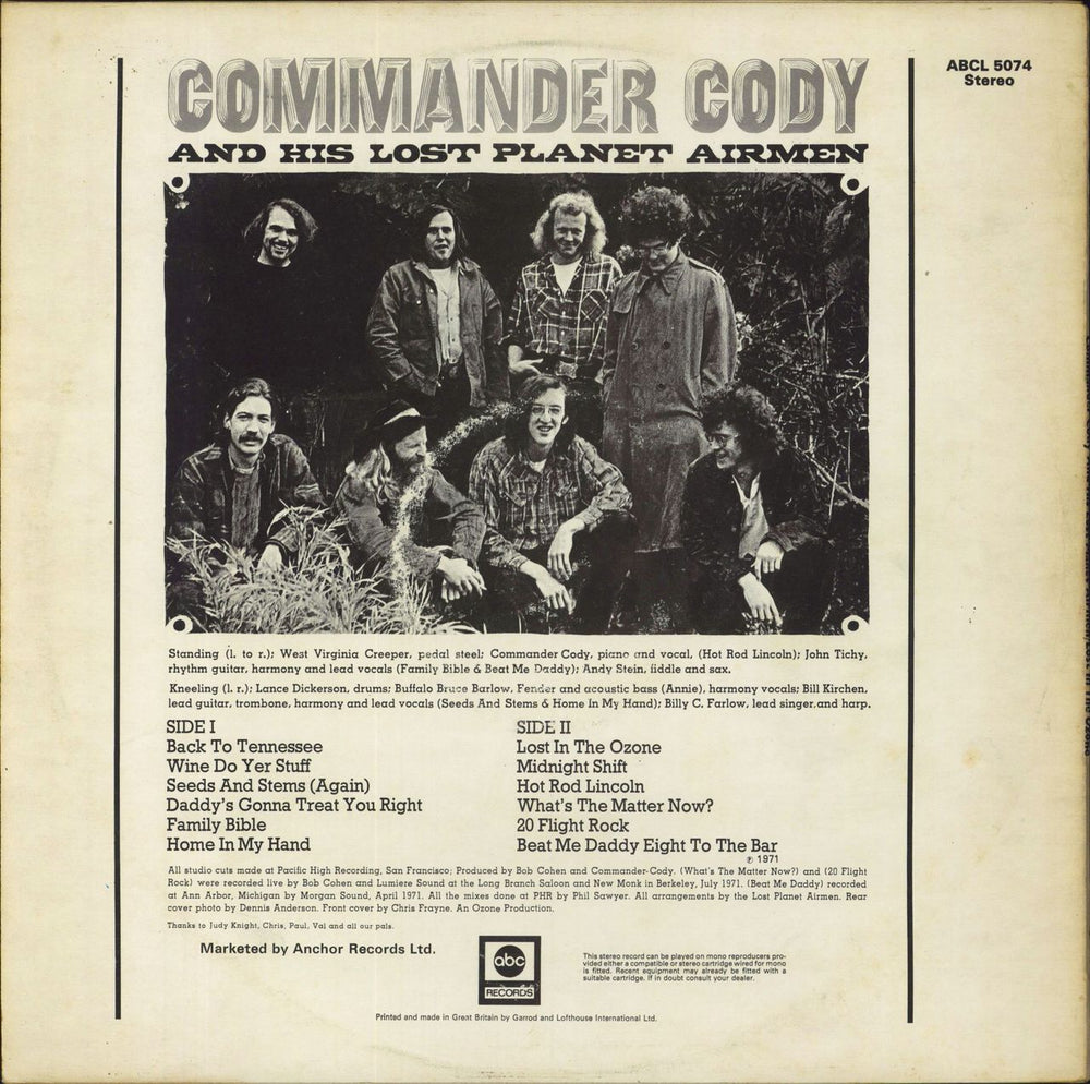 Commander Cody & The Lost Planet Airmen Lost In The Ozone UK vinyl LP album (LP record)