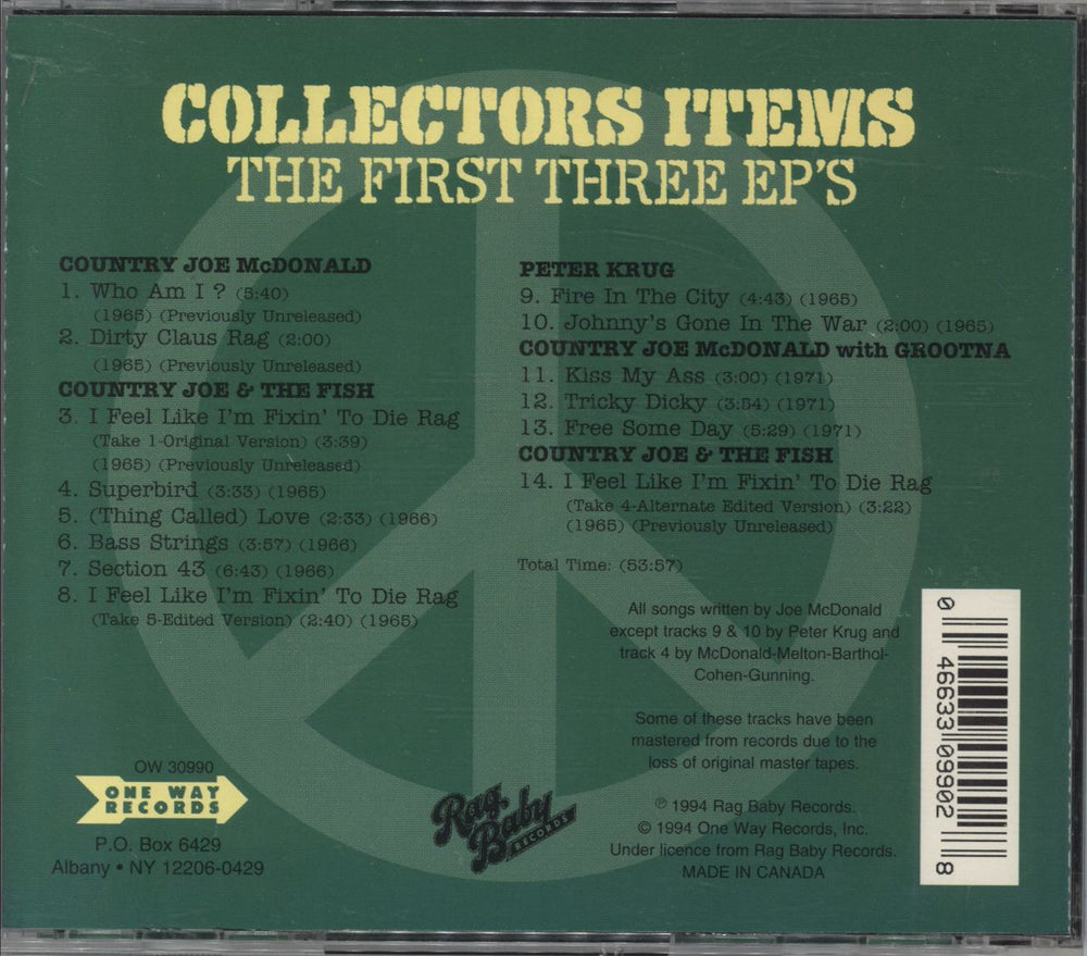 Country Joe & The Fish Collectors Items: The First Three EP's US CD album (CDLP)